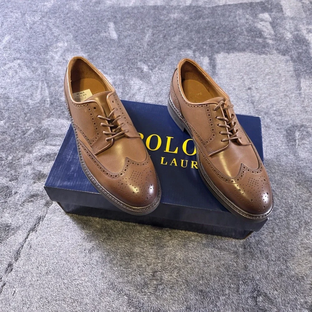 Polo Ralph Lauren Asher Wingtip Brown Leather Dress Shoes Size 8 D 41690-D24